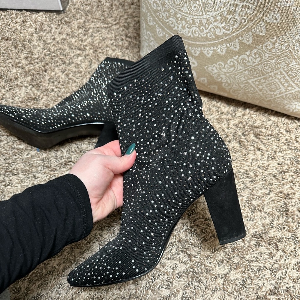 Rhinestone Black Booties - image 3